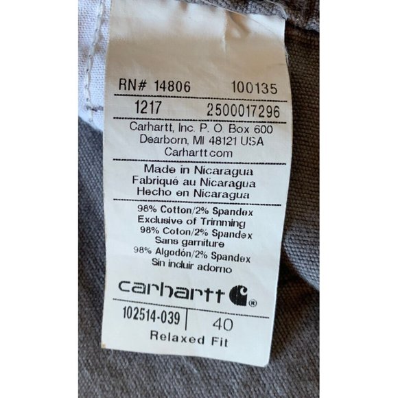 Carhartt Men's 40 Relaxed Fit Grey Canvas Carpenter Shorts 102514-039 EUC - Picture 10 of 11